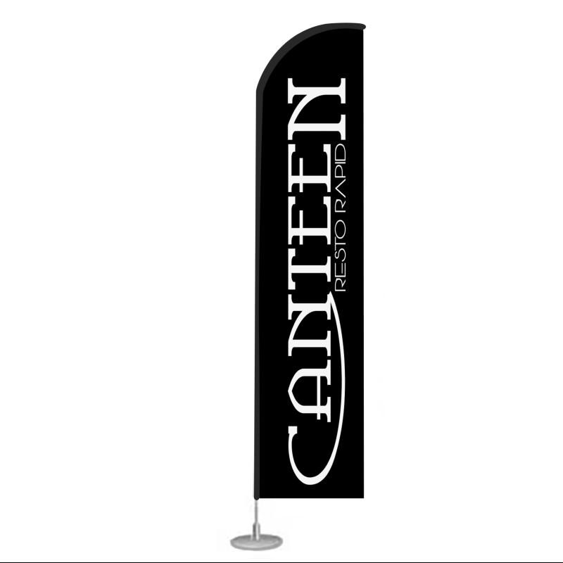 Oriflamme noire Canteen sur mât lesté pour signalisation de commerce